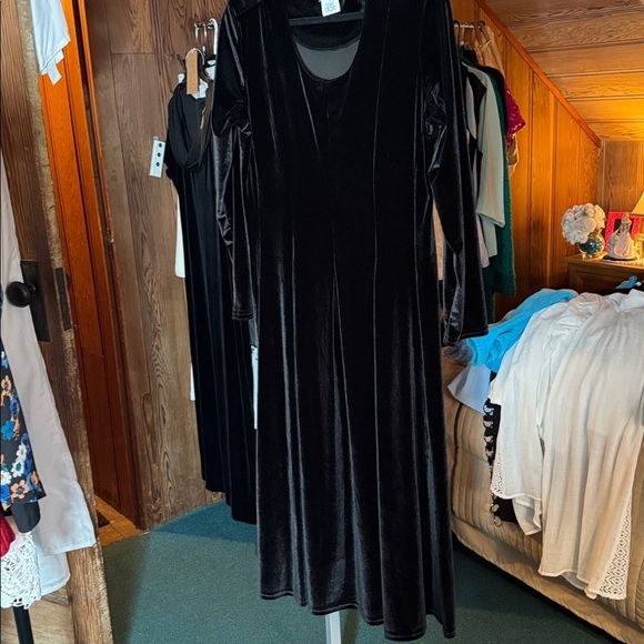 Dresses & Skirts - BFA Classics Black Velvet Long-Sleeve Maxi Dress (Size Large)